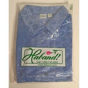 Vintage Blue Floral Blouse Women's XL With Buttons Haband NEW Package, Silk Look